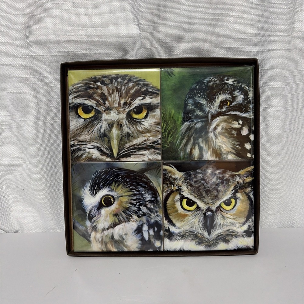 Art By Alyssa Owl Coasters Set of 4 Ceramic Multicolor Animal Print Home Decor